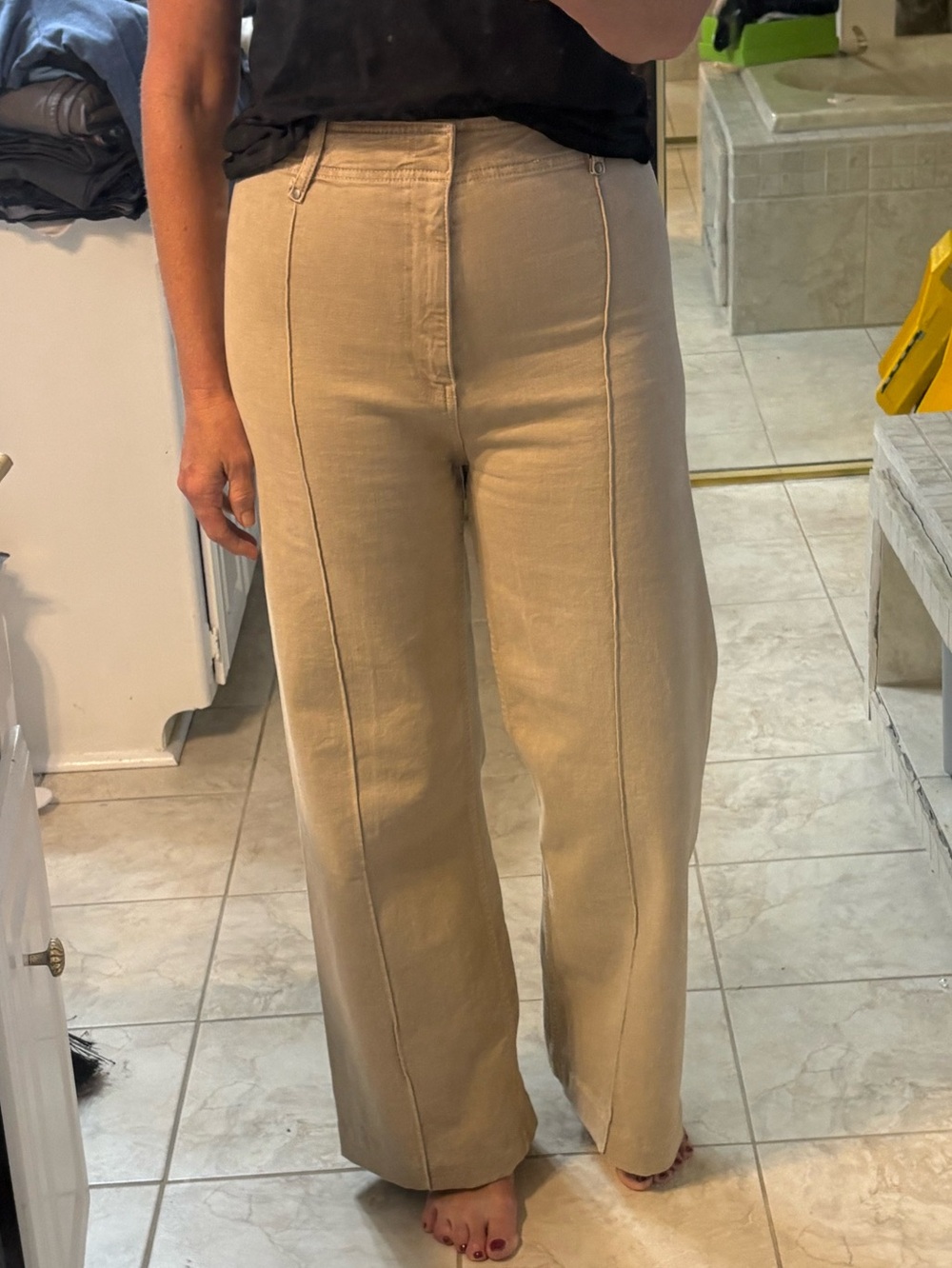 Zara High-Rise Wide-Leg Pants in khaki
